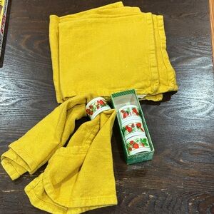 Pier1 Yellow Linen Napkins with Hallmark Strawberry Napkin Rings
